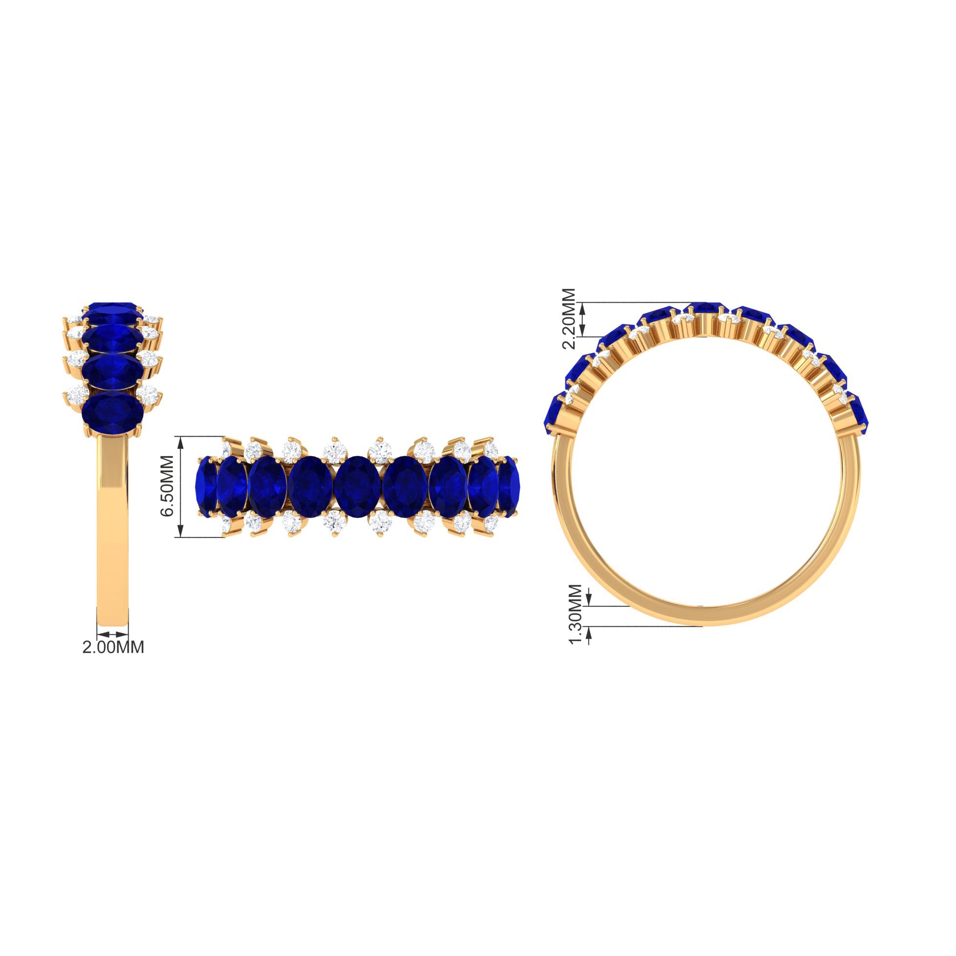 Natural Oval Blue Sapphire Half Eternity Band with Diamond AAA - Rosec Jewels