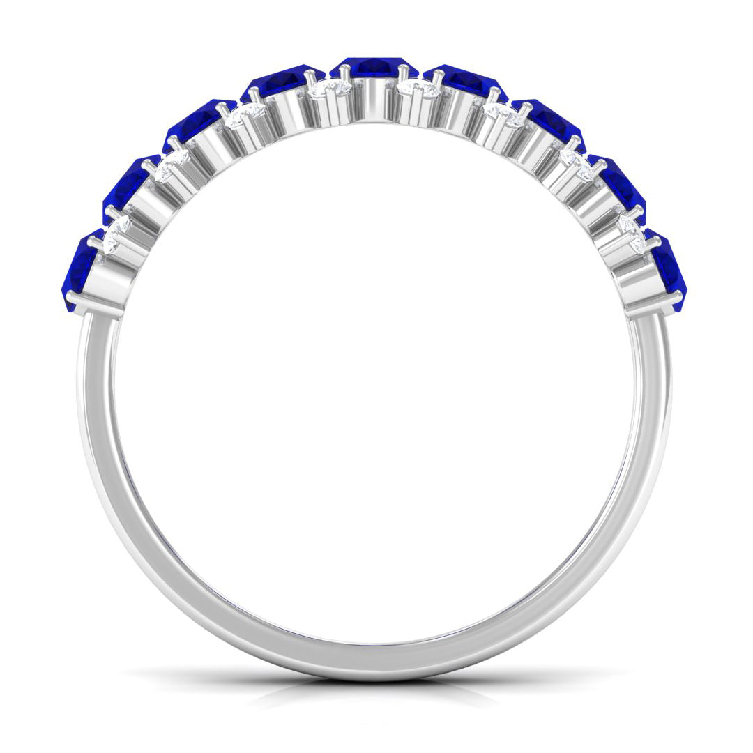 Natural Oval Blue Sapphire Half Eternity Band with Diamond AAA - Rosec Jewels