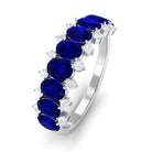 Natural Oval Blue Sapphire Half Eternity Band with Diamond AAA - Rosec Jewels