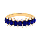 Natural Oval Blue Sapphire Half Eternity Band with Diamond AAA - Rosec Jewels