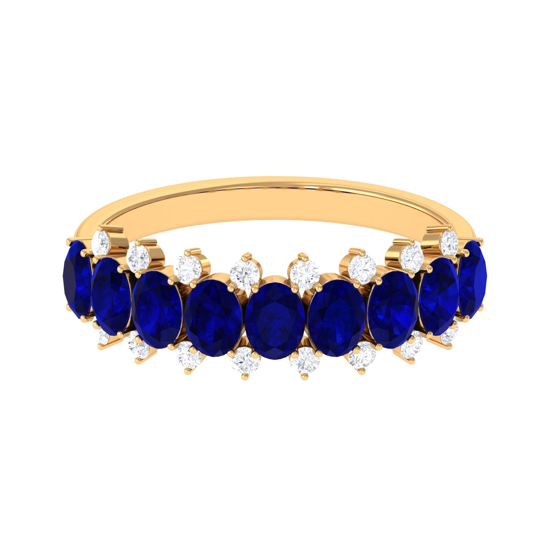 Natural Oval Blue Sapphire Half Eternity Band with Diamond AAA - Rosec Jewels