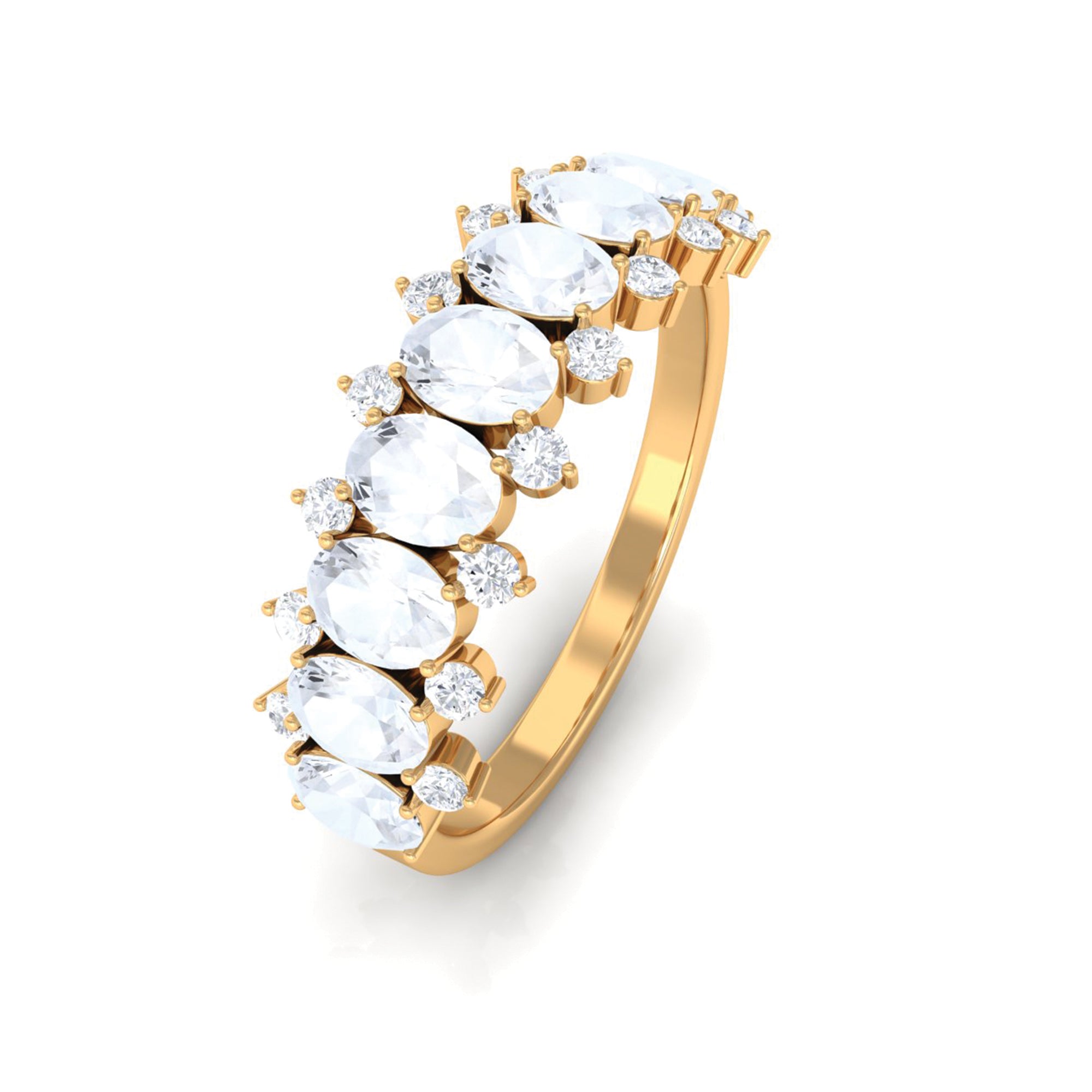 2.5 CT Moonstone and Diamond Semi Eternity Ring AAA - Rosec Jewels
