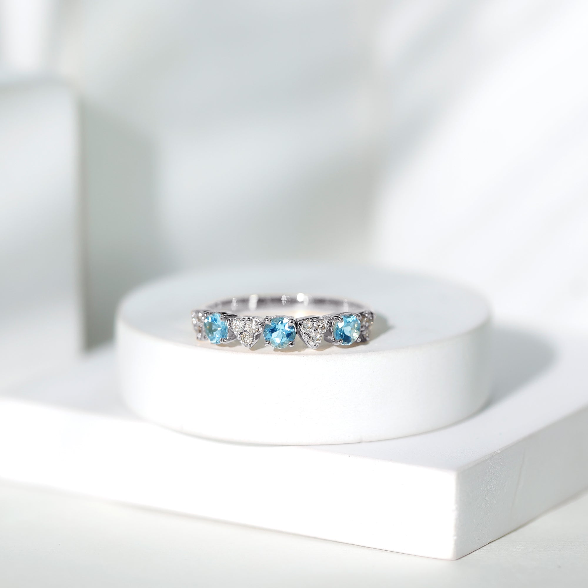 Aquamarine and Diamond Heart Shape Eternity Ring AAA - Rosec Jewels