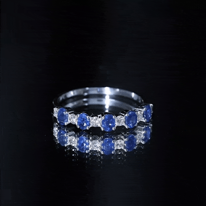 Natural Oval Blue Sapphire Diamond Half Eternity Ring for Women AAA - Rosec Jewels