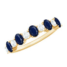 Natural Oval Blue Sapphire Diamond Half Eternity Ring for Women AAA - Rosec Jewels