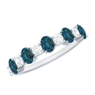 Oval London Blue Topaz Half Eternity Band Ring with Diamond AAA - Rosec Jewels