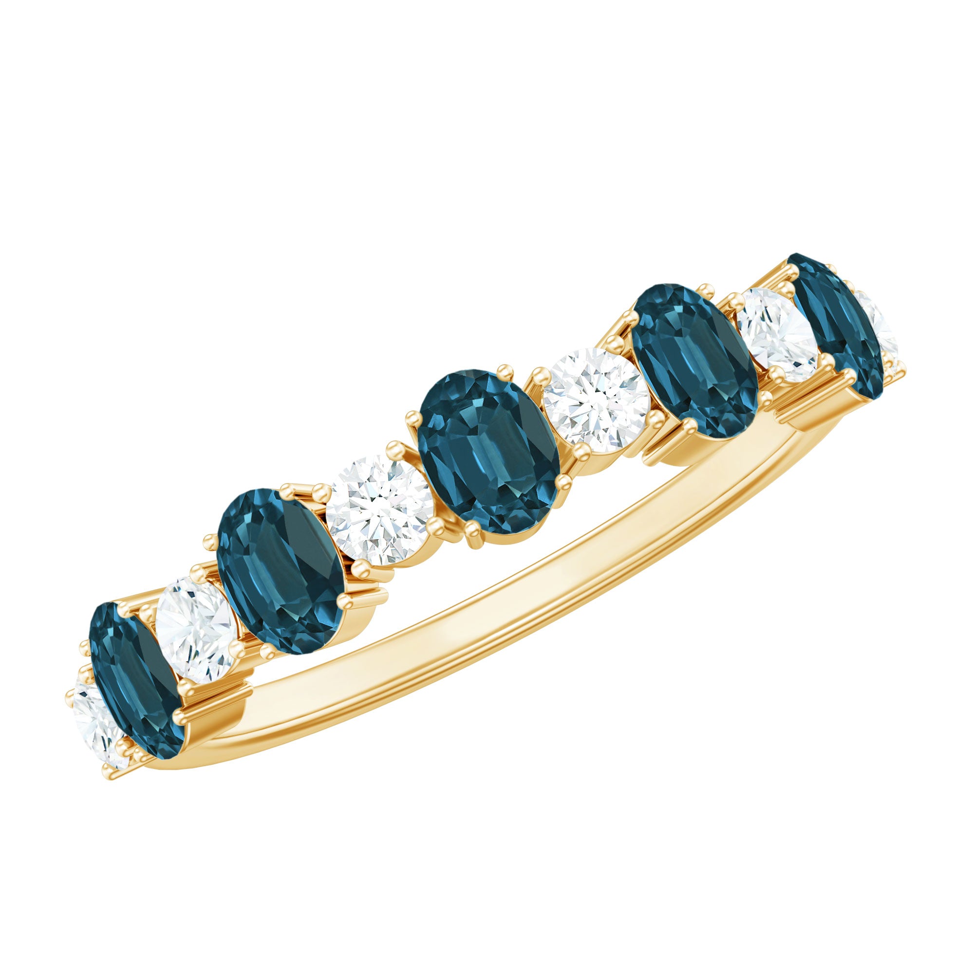 Oval London Blue Topaz Half Eternity Band Ring with Diamond AAA - Rosec Jewels