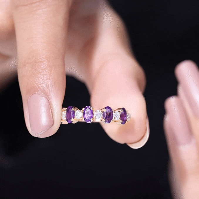 Natural Oval Amethyst Diamond Half Eternity Ring for Women AAA - Rosec Jewels