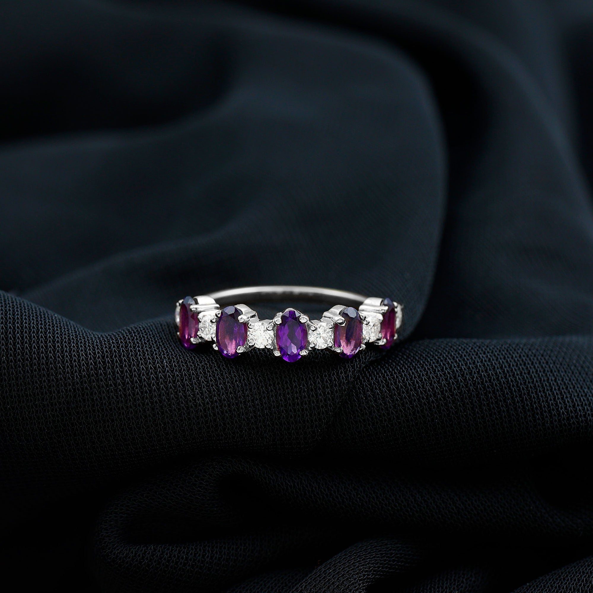 Natural Oval Amethyst Diamond Half Eternity Ring for Women AAA - Rosec Jewels