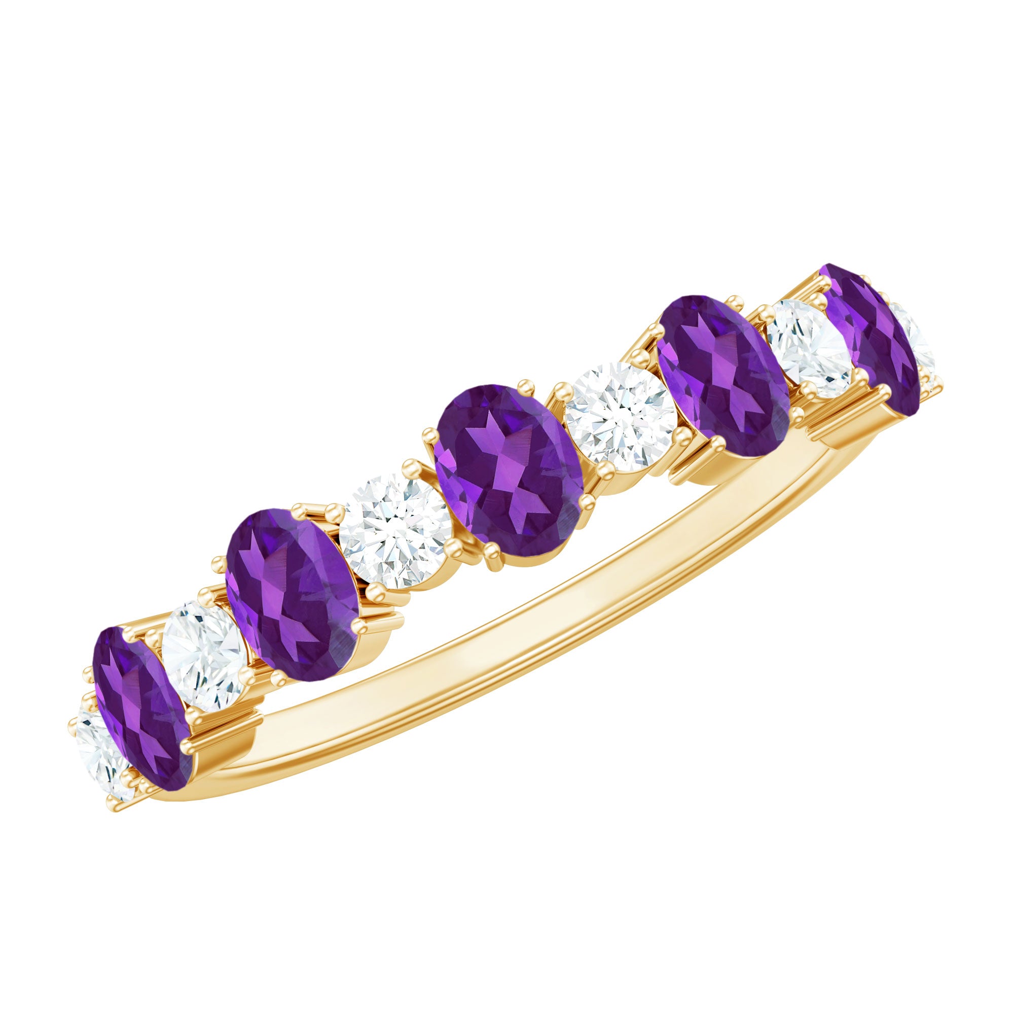 Natural Oval Amethyst Diamond Half Eternity Ring for Women AAA - Rosec Jewels