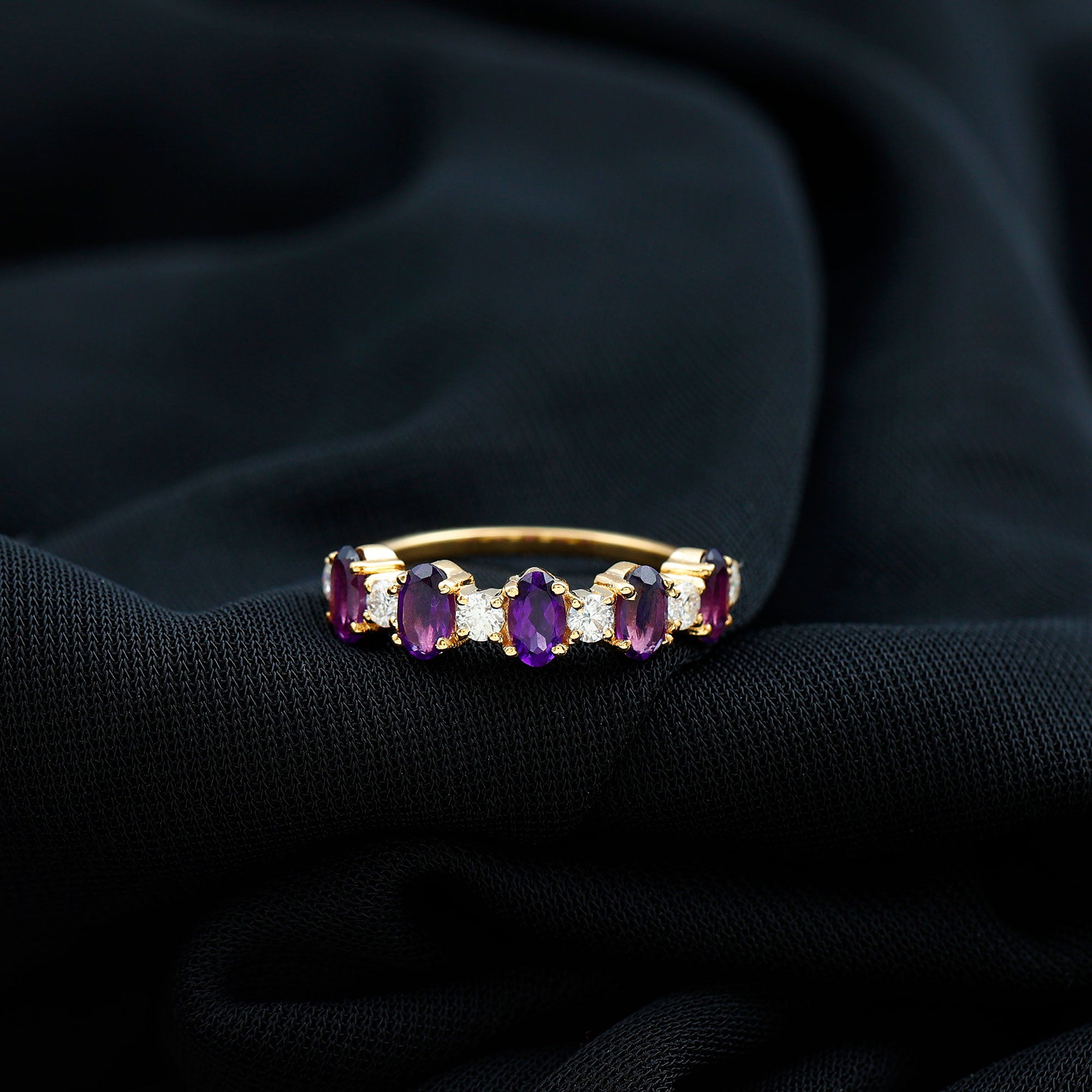 Natural Oval Amethyst Diamond Half Eternity Ring for Women AAA - Rosec Jewels
