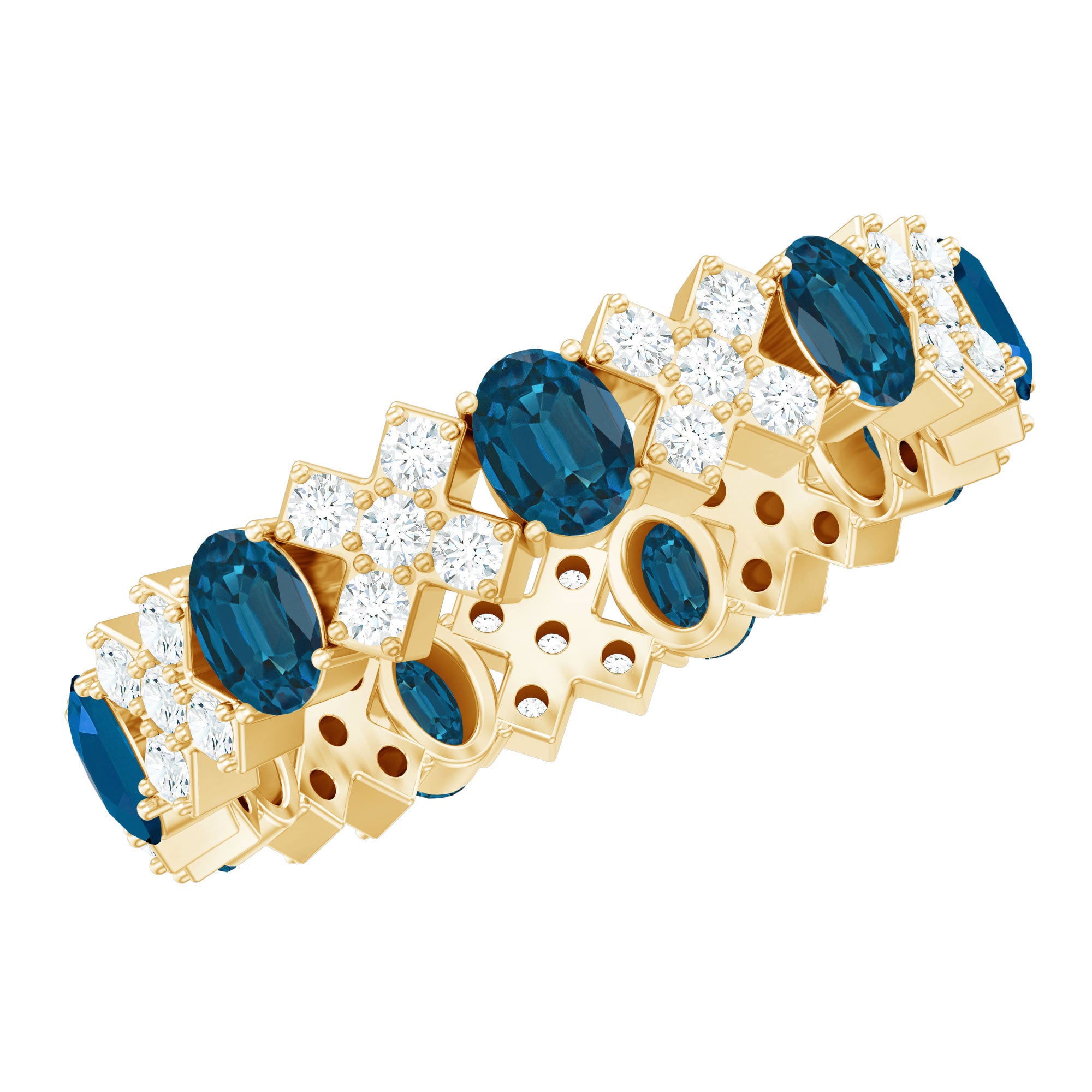 Oval Cut London Blue Topaz Designer Eternity Band with Diamond AAA - Rosec Jewels