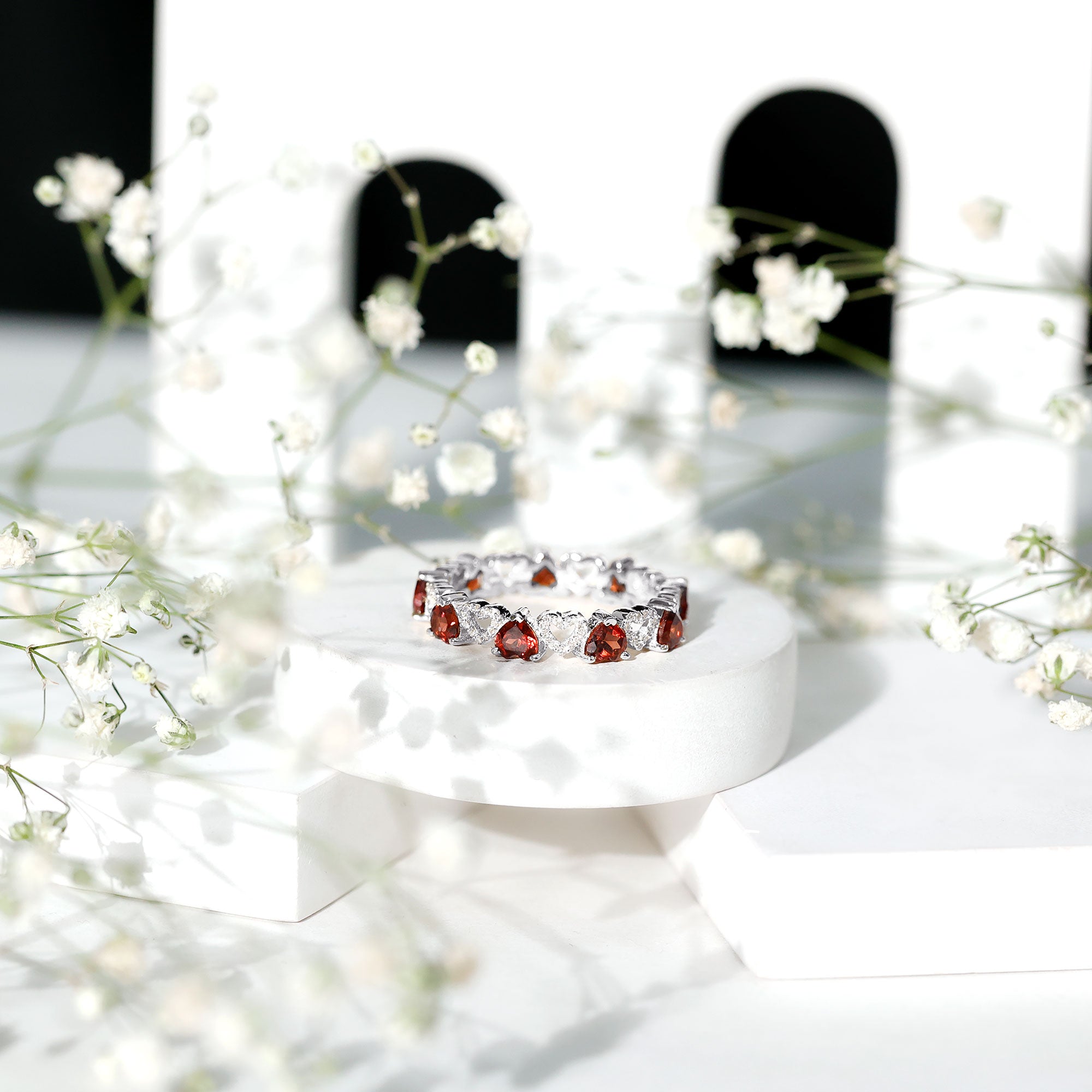 Natural Garnet Diamond Heart Eternity Ring for Anniversary AAA - Rosec Jewels