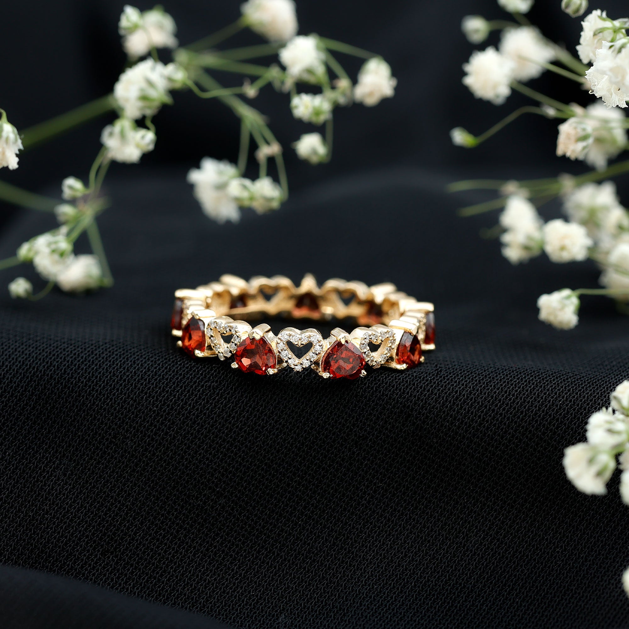 Natural Garnet Diamond Heart Eternity Ring for Anniversary AAA - Rosec Jewels