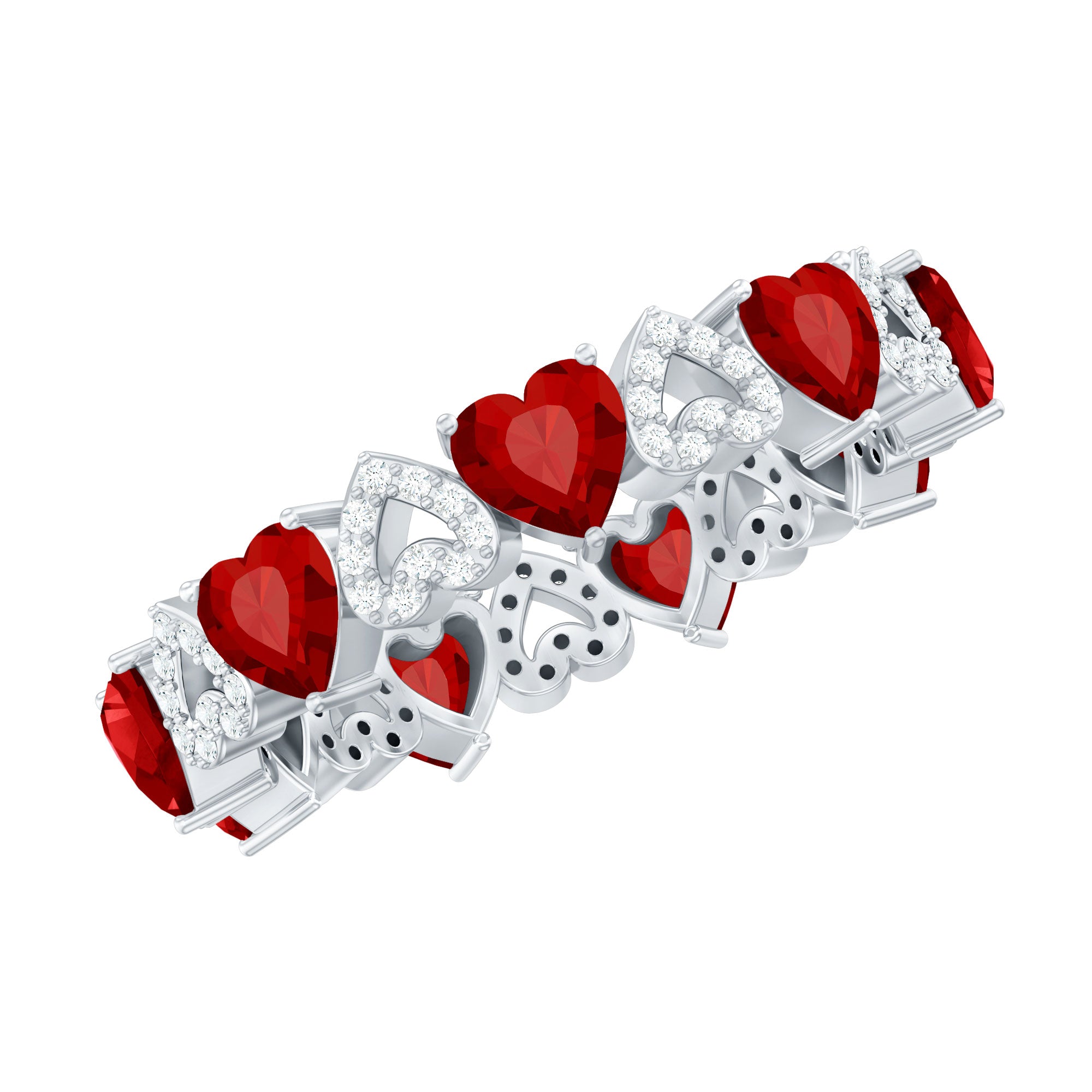 Rosec Jewels-Lab-Created Ruby and Diamond Heart Eternity Band Ring