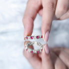 Lab-Created Ruby and Diamond Heart Eternity Band Ring AAAA - Rosec Jewels
