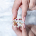 Lab-Created Ruby and Diamond Heart Eternity Band Ring AAAA - Rosec Jewels