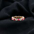 Lab-Created Ruby and Diamond Heart Eternity Band Ring AAAA - Rosec Jewels
