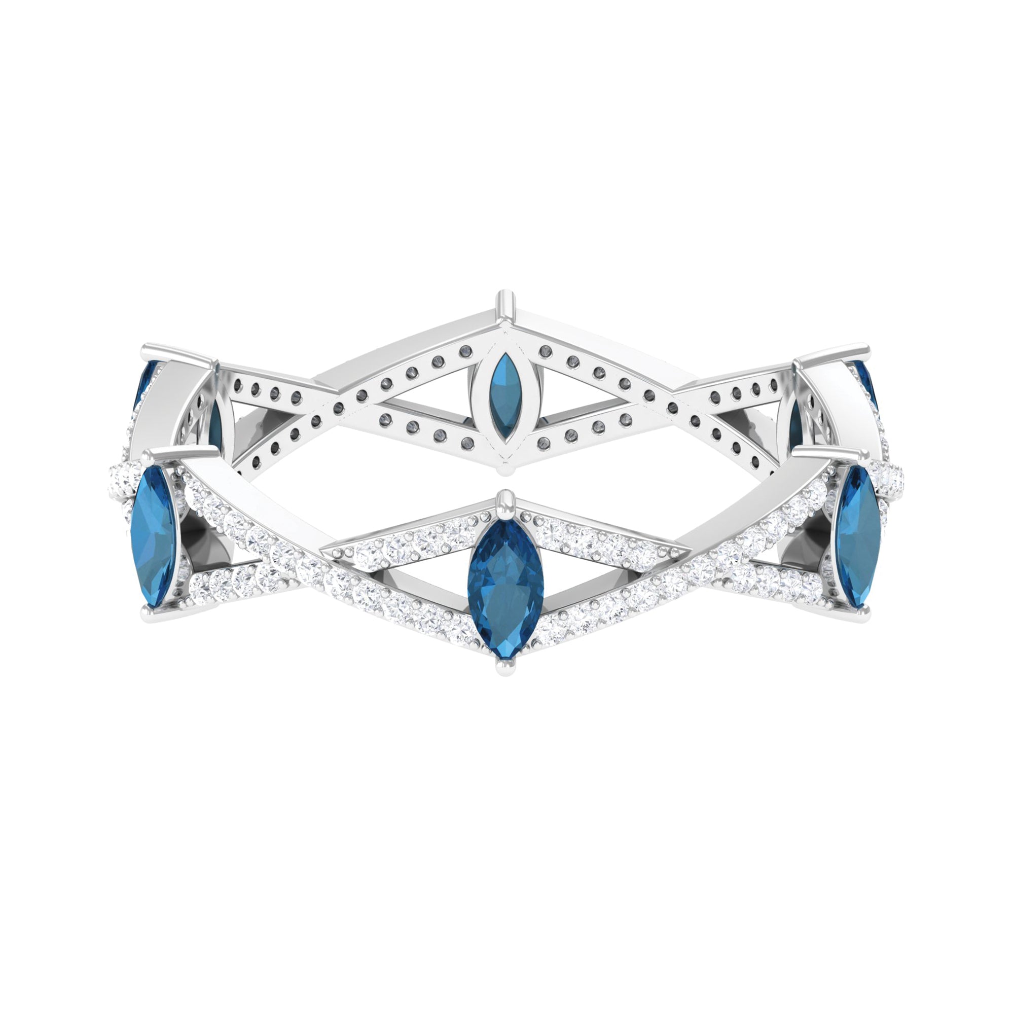 Marquise London Blue Topaz Crossover Eternity Band with Diamond AAA - Rosec Jewels