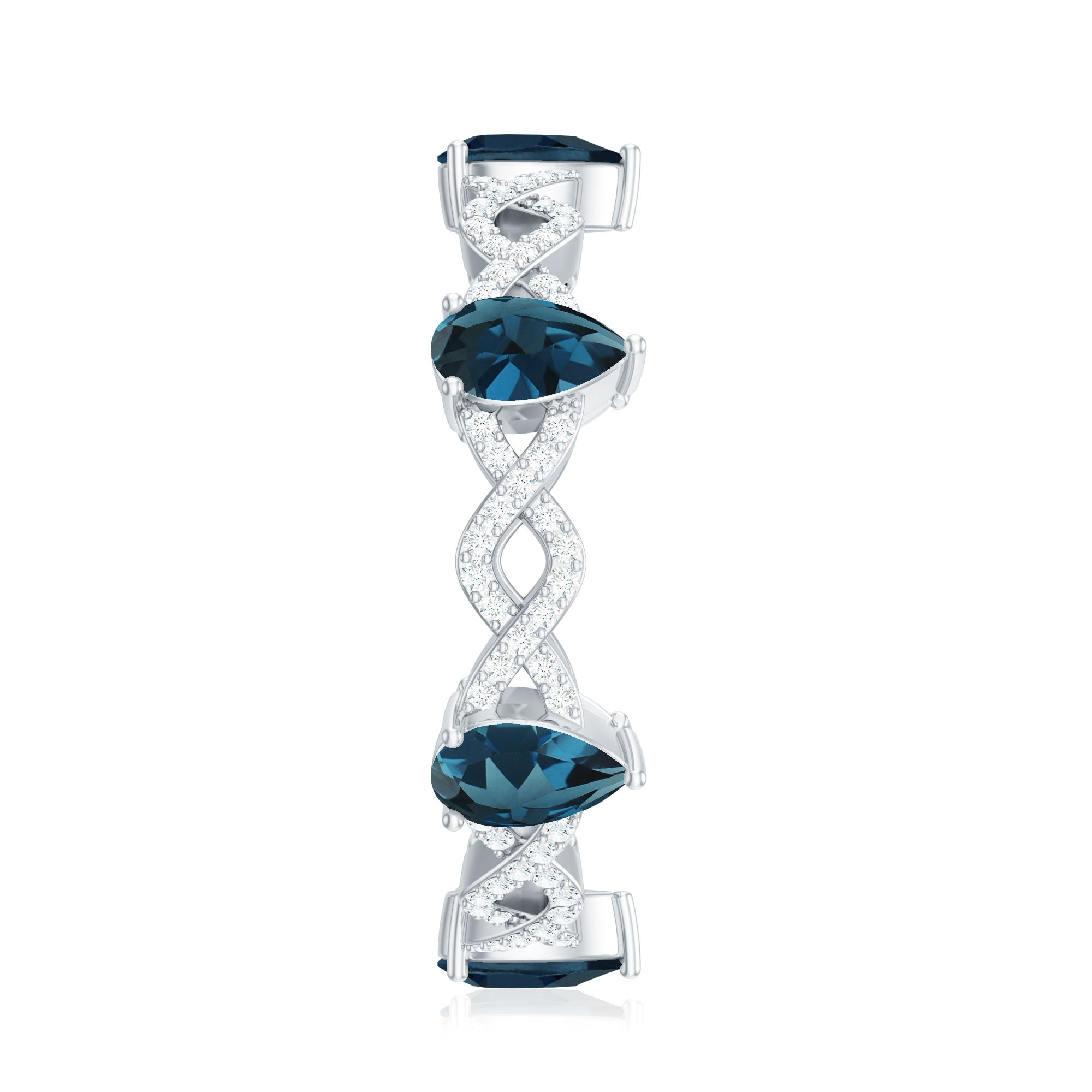 Pear Shape London Blue Topaz Crossover Eternity Band with Diamond AAA - Rosec Jewels