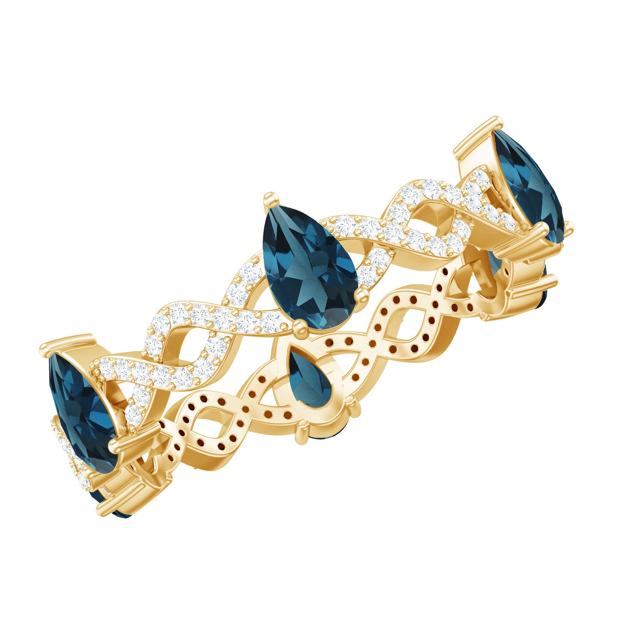 Pear Shape London Blue Topaz Crossover Eternity Band with Diamond AAA - Rosec Jewels