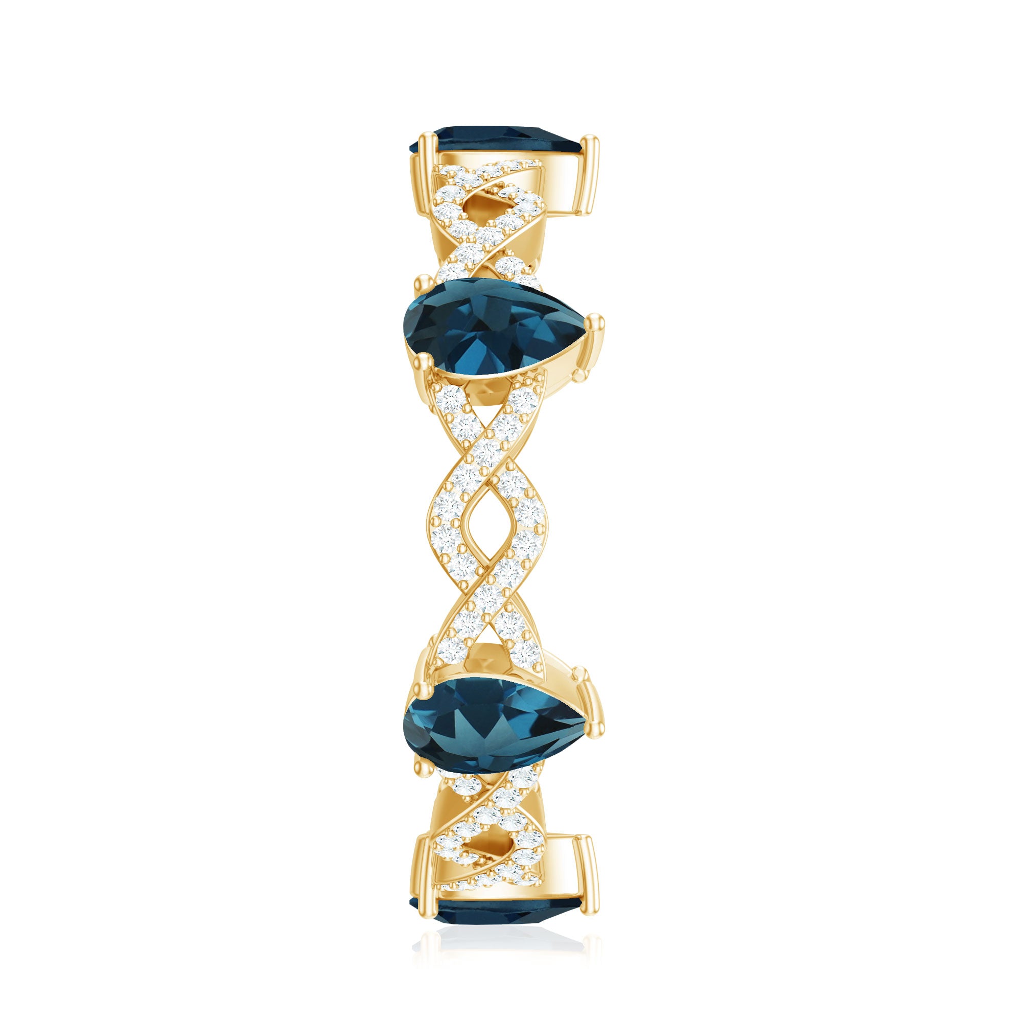 Pear Shape London Blue Topaz Crossover Eternity Band with Diamond AAA - Rosec Jewels