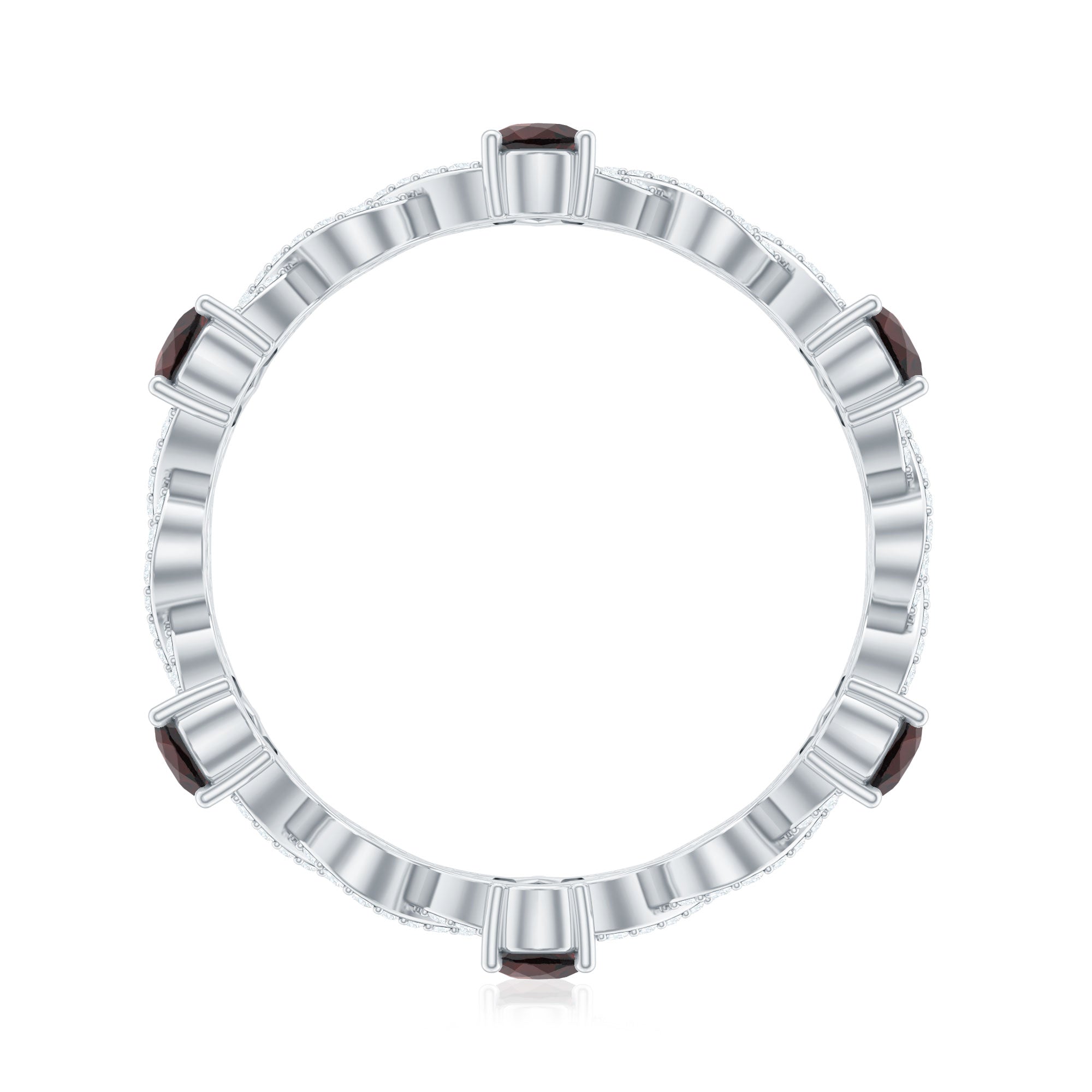 Natural Pear Shape Garnet Diamond Eternity Ring with Crossover Shank AAA - Rosec Jewels