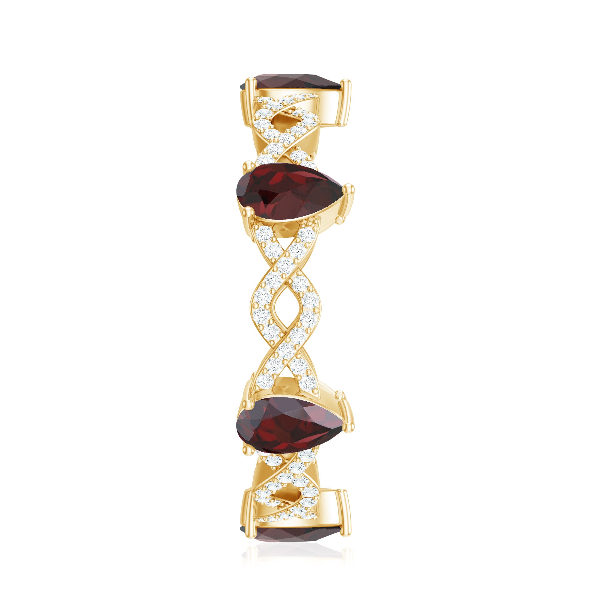 Natural Pear Shape Garnet Diamond Eternity Ring with Crossover Shank AAA - Rosec Jewels