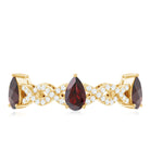 Natural Pear Shape Garnet Diamond Eternity Ring with Crossover Shank AAA - Rosec Jewels