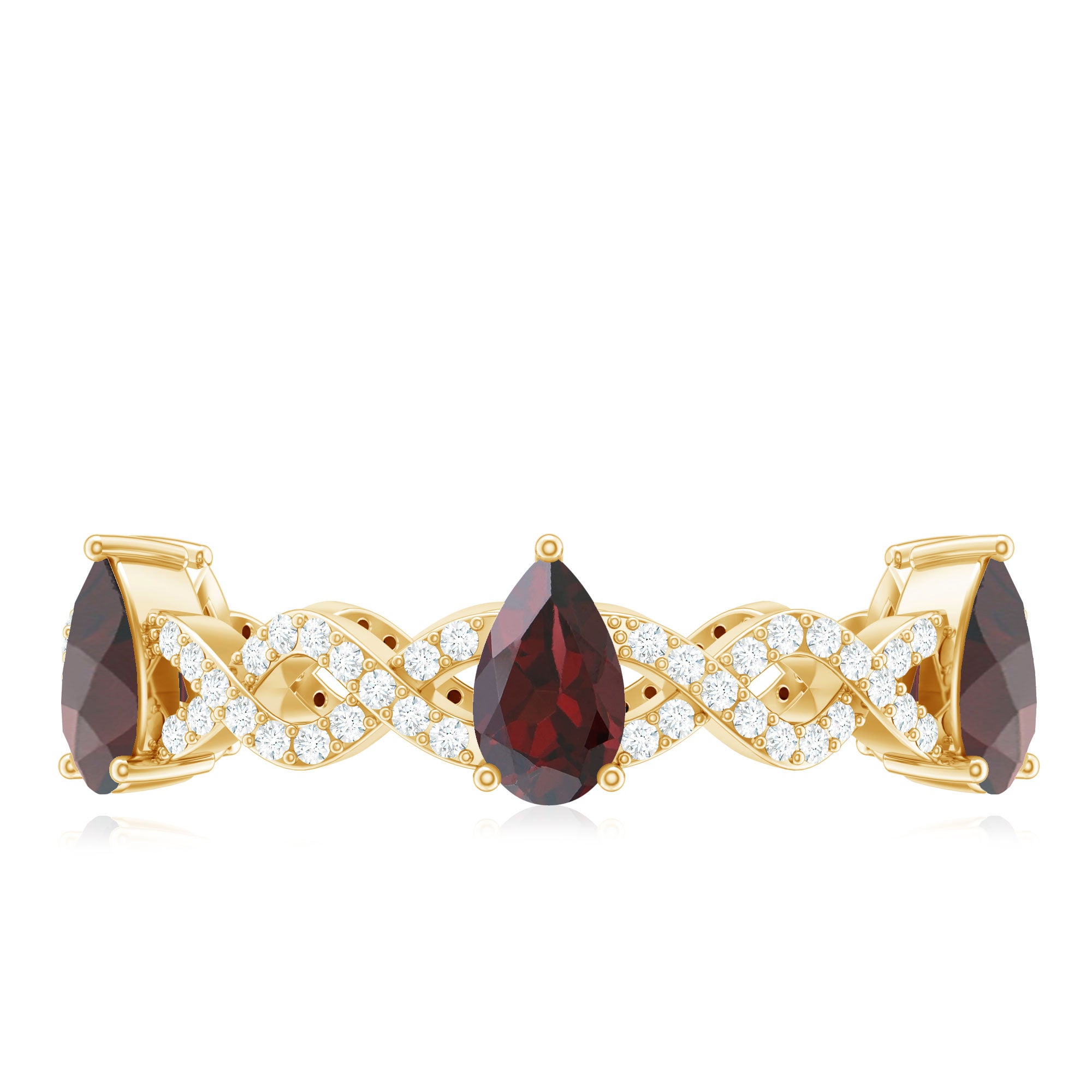 Natural Pear Shape Garnet Diamond Eternity Ring with Crossover Shank AAA - Rosec Jewels