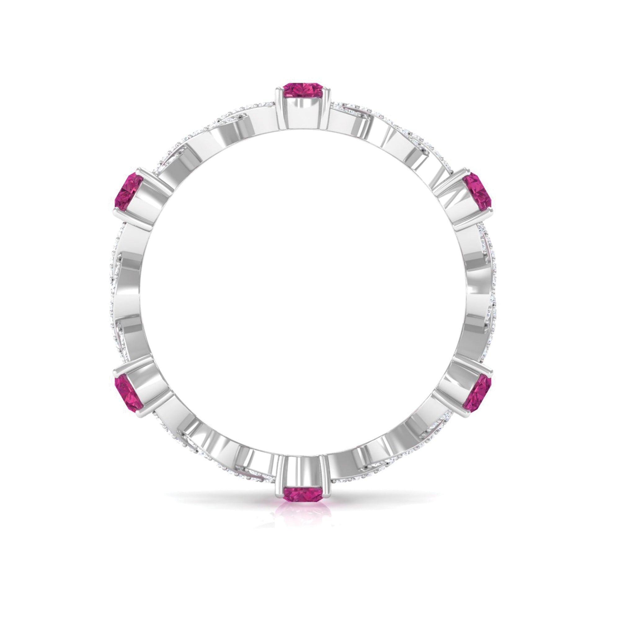 1.50 CT Natural Pink Tourmaline Crossover Eternity Ring with Diamond AAA - Rosec Jewels
