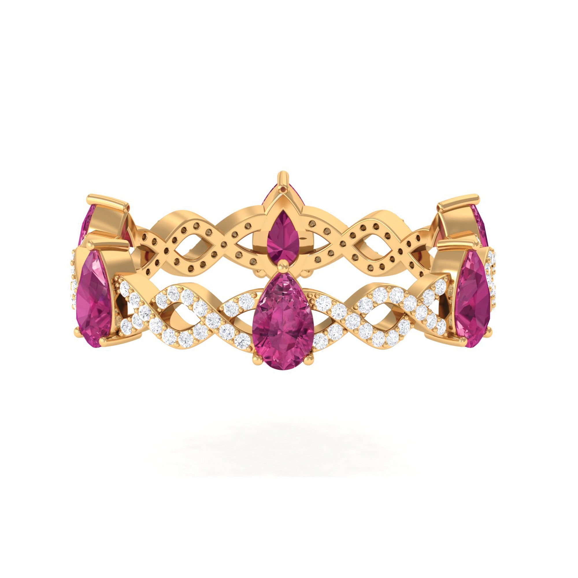 1.50 CT Natural Pink Tourmaline Crossover Eternity Ring with Diamond AAA - Rosec Jewels