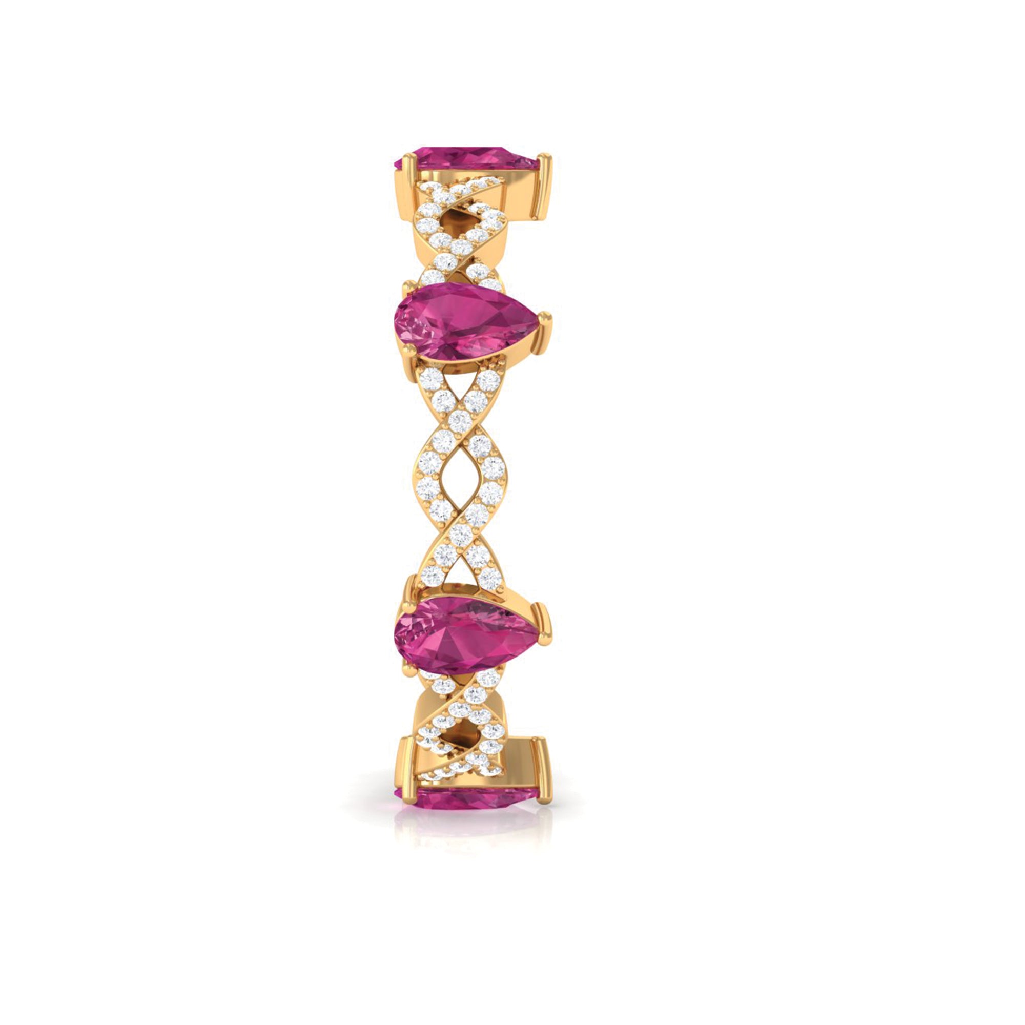 1.50 CT Natural Pink Tourmaline Crossover Eternity Ring with Diamond AAA - Rosec Jewels