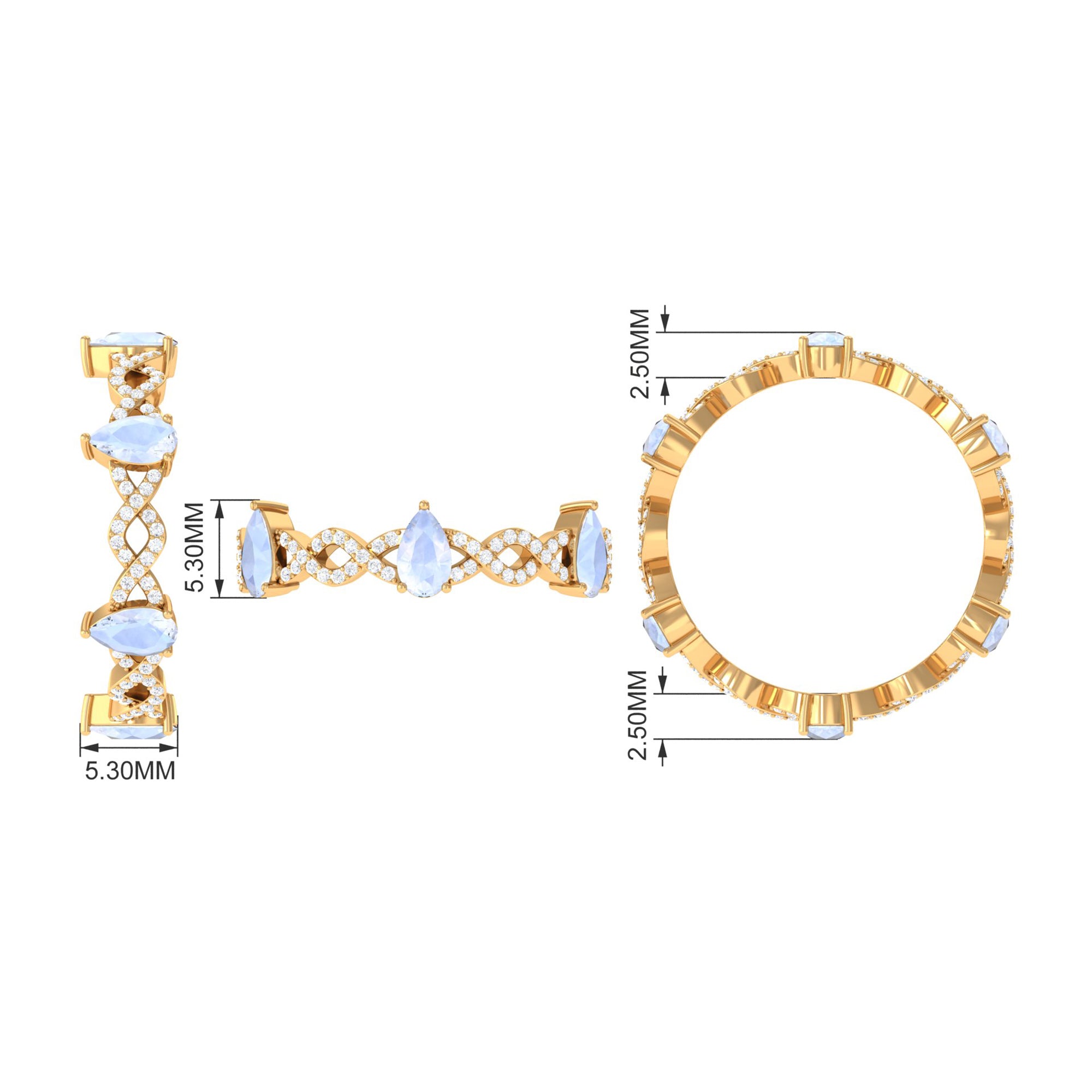Pear Cut Moonstone and Diamond Crossover Eternity Ring AAA - Rosec Jewels