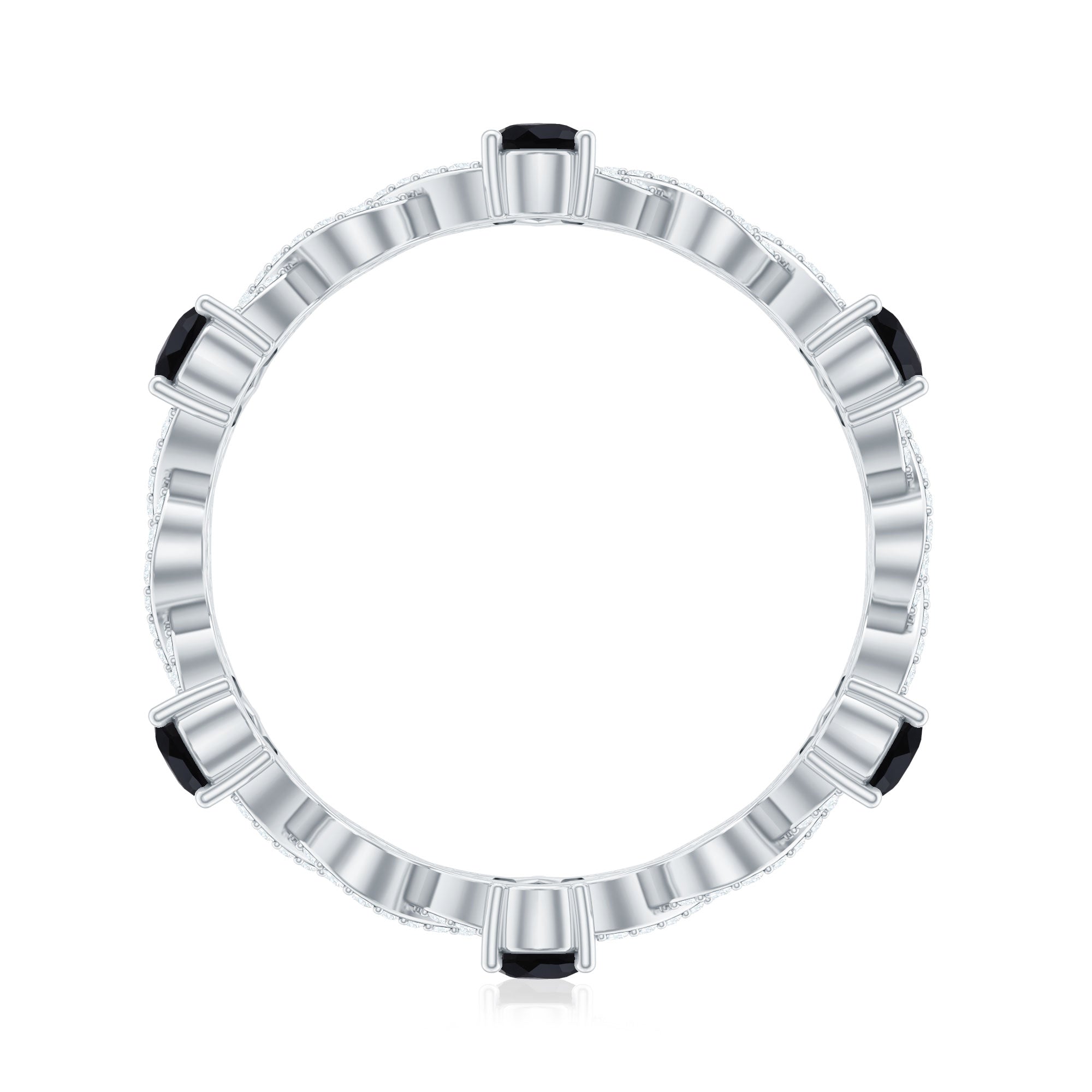 Natural Pear Shape Black Spinel Diamond Eternity Ring with Crossover Band AAA - Rosec Jewels