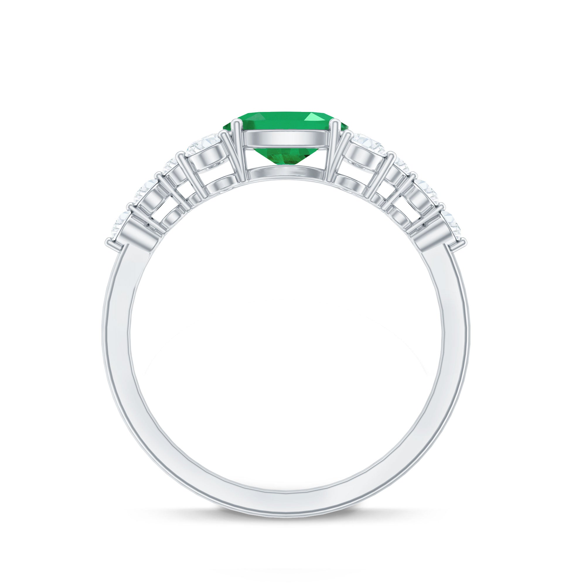 5X7mm Oval Cut Emerald Promise Ring with Diamond AAA - Rosec Jewels
