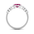 Pink Tourmaline Solitaire East West Ring with Diamond Side Stones AAA - Rosec Jewels
