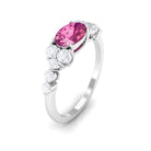 Pink Tourmaline Solitaire East West Ring with Diamond Side Stones AAA - Rosec Jewels