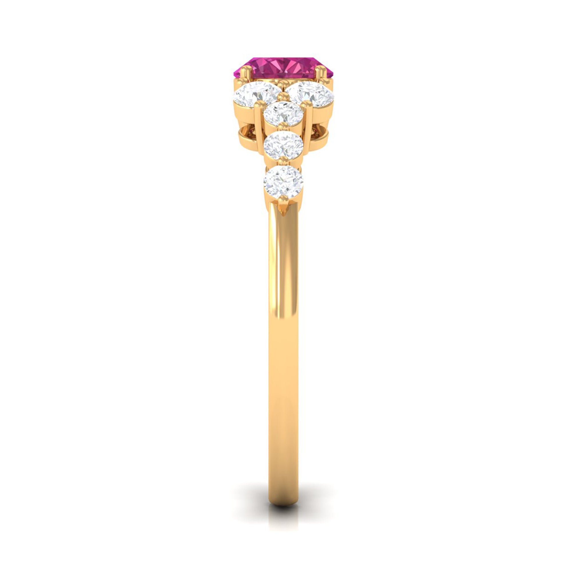 Pink Tourmaline Solitaire East West Ring with Diamond Side Stones AAA - Rosec Jewels