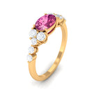 Pink Tourmaline Solitaire East West Ring with Diamond Side Stones AAA - Rosec Jewels