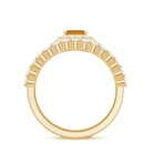 Emerald Cut Citrine Halo Engagement Ring with Moissanite Wedding Band AAA - Rosec Jewels