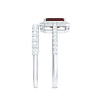 Genuine 6X8mm Emerald Cut Garnet Moissanite Wedding Ring Set of 2 AAA - Rosec Jewels