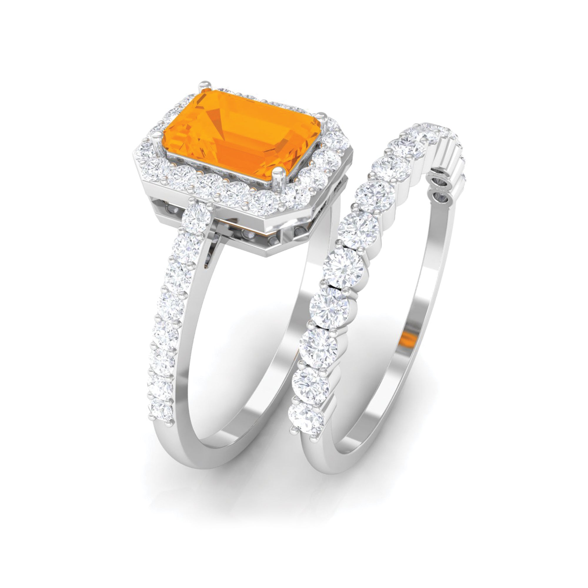 Rosec Jewels-Real Fire Opal and Moissanite Stackable Ring Set