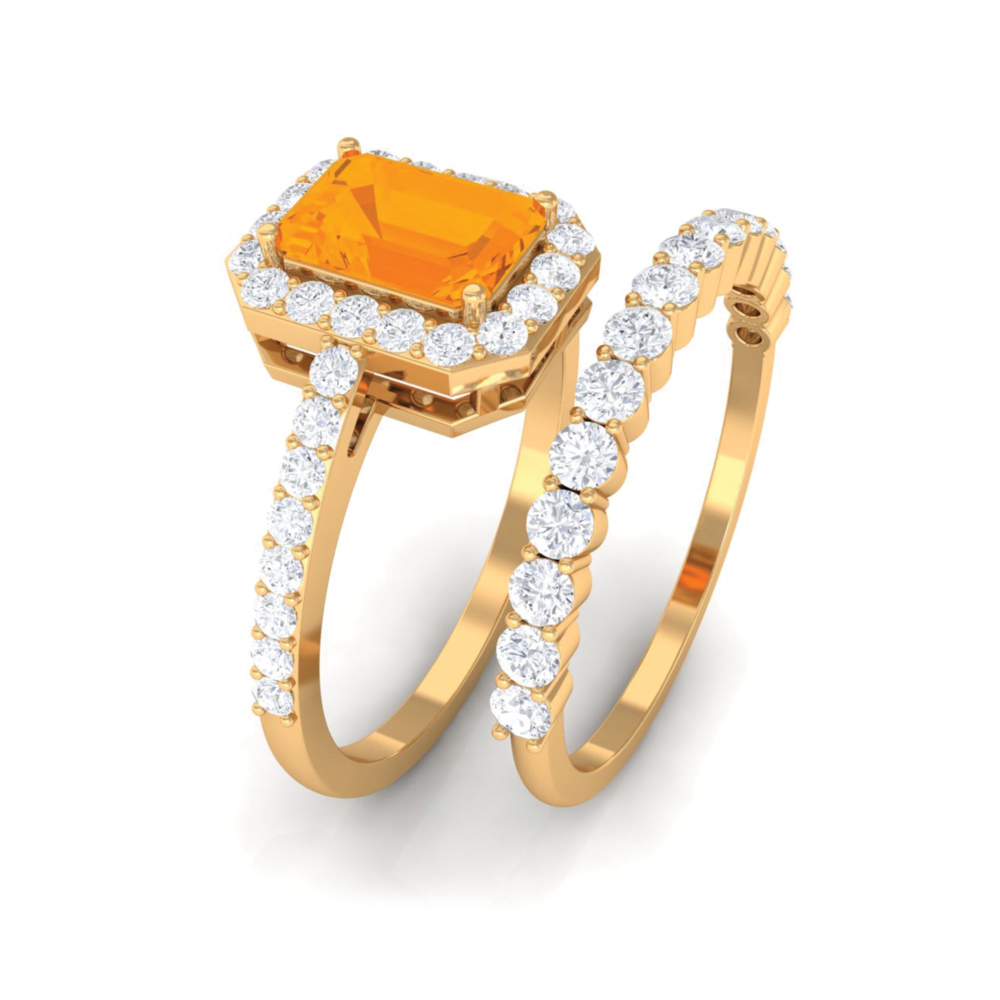 Rosec Jewels-Real Fire Opal and Moissanite Stackable Ring Set