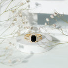 Rosec Jewels-Emerald Cut Black Onyx Wedding Ring Set with Moissanite