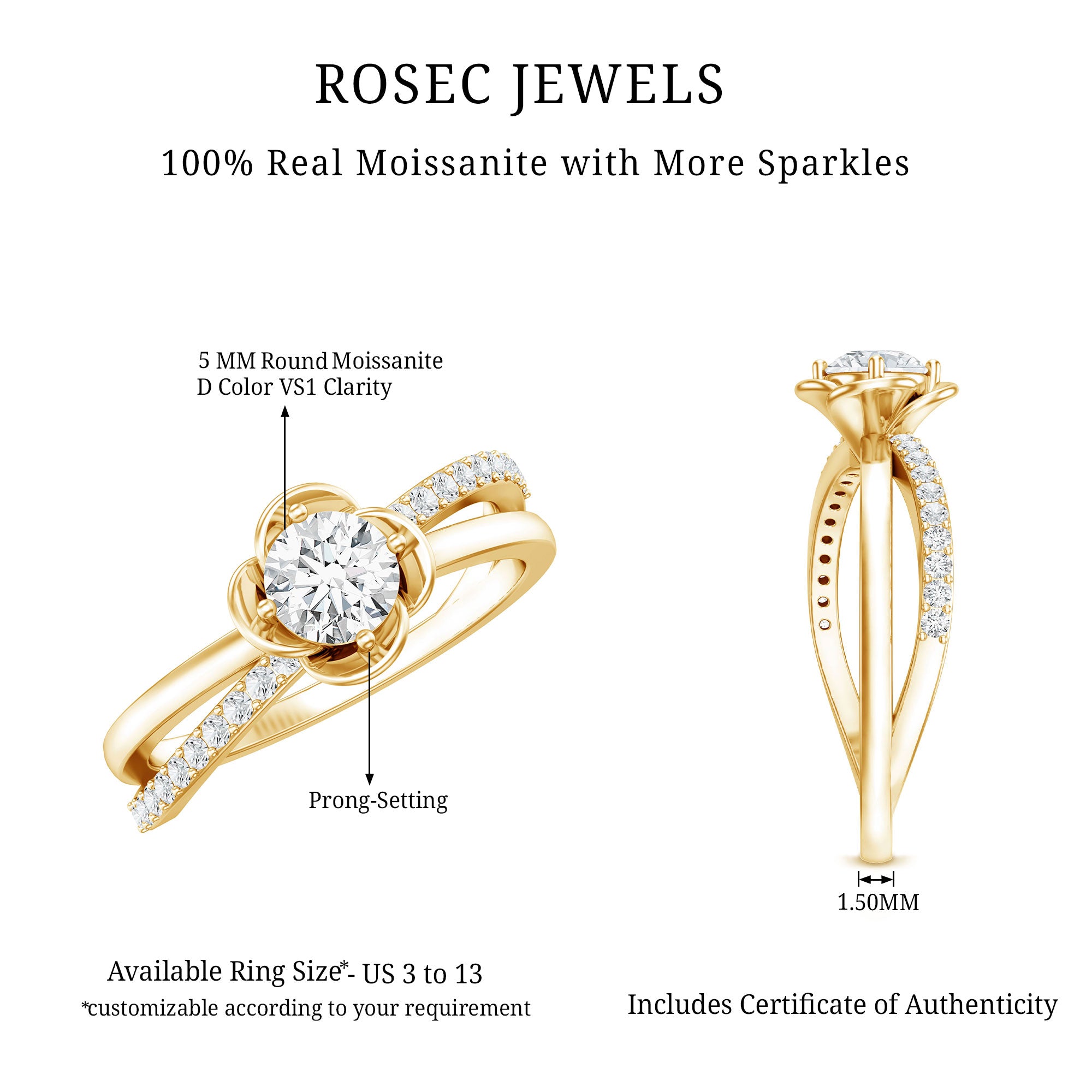 Flower Inspired Moissanite Proposal Ring for Women D-VS1 - Rosec Jewels