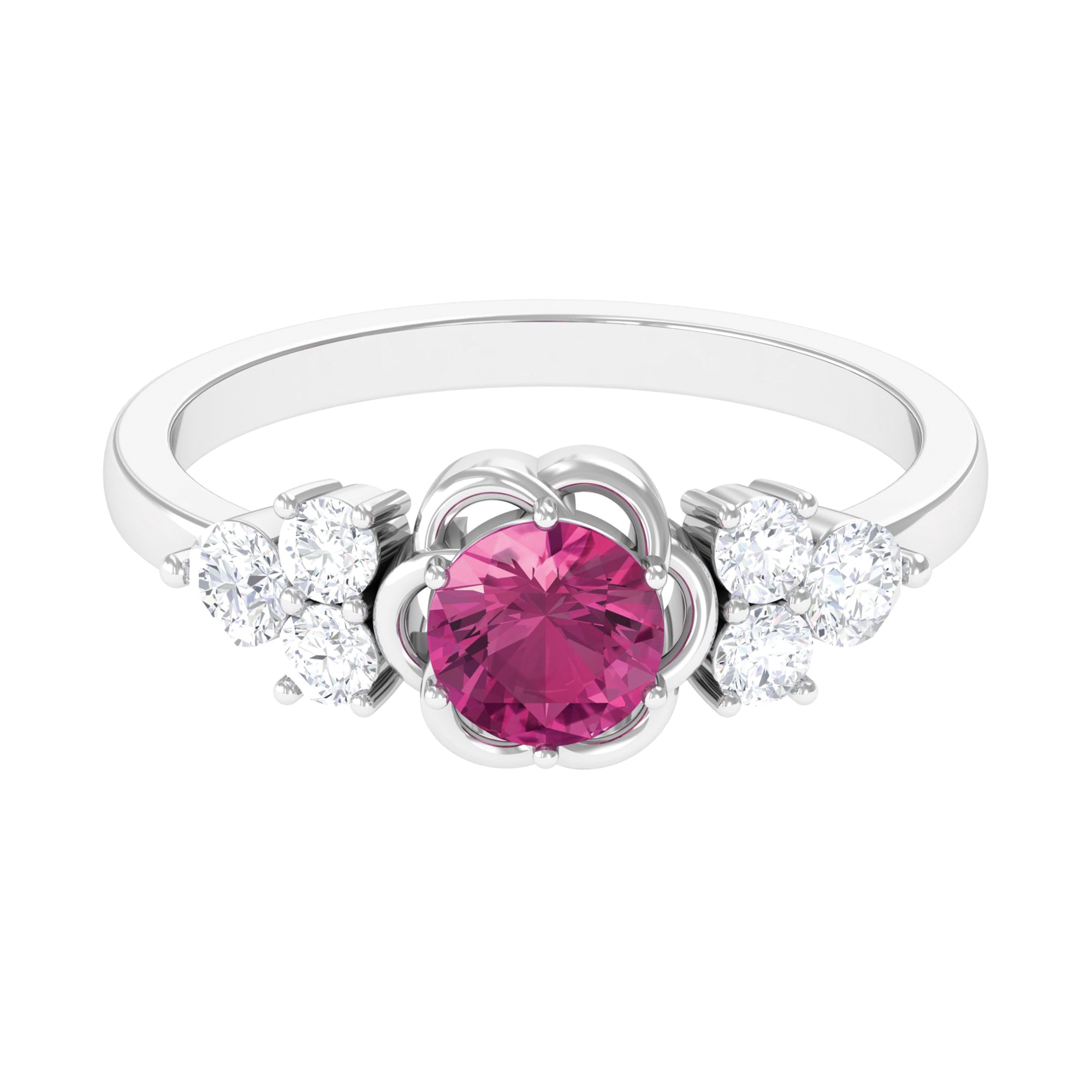 Nature Inspired Floral Ring with Pink Tourmaline and Diamond