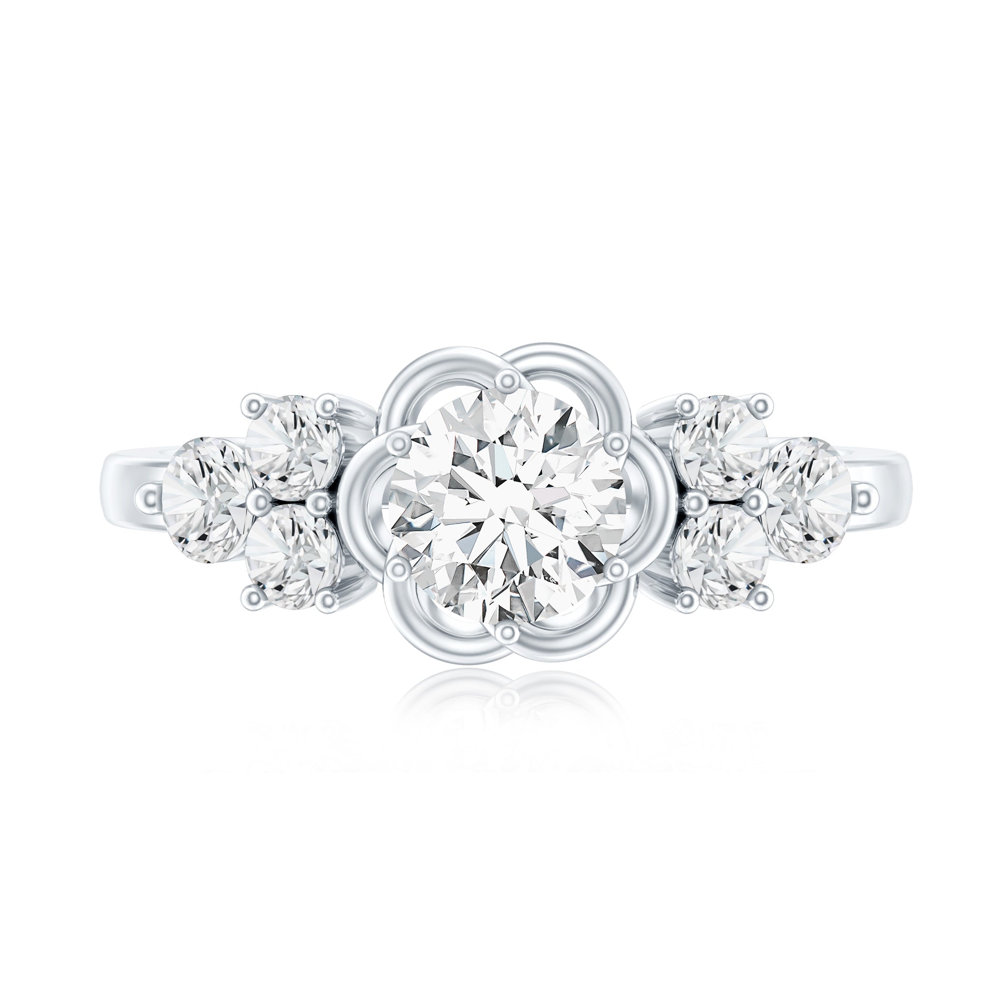 Certified Round Moissanite Flower Engagement Ring D-VS1 - Rosec Jewels