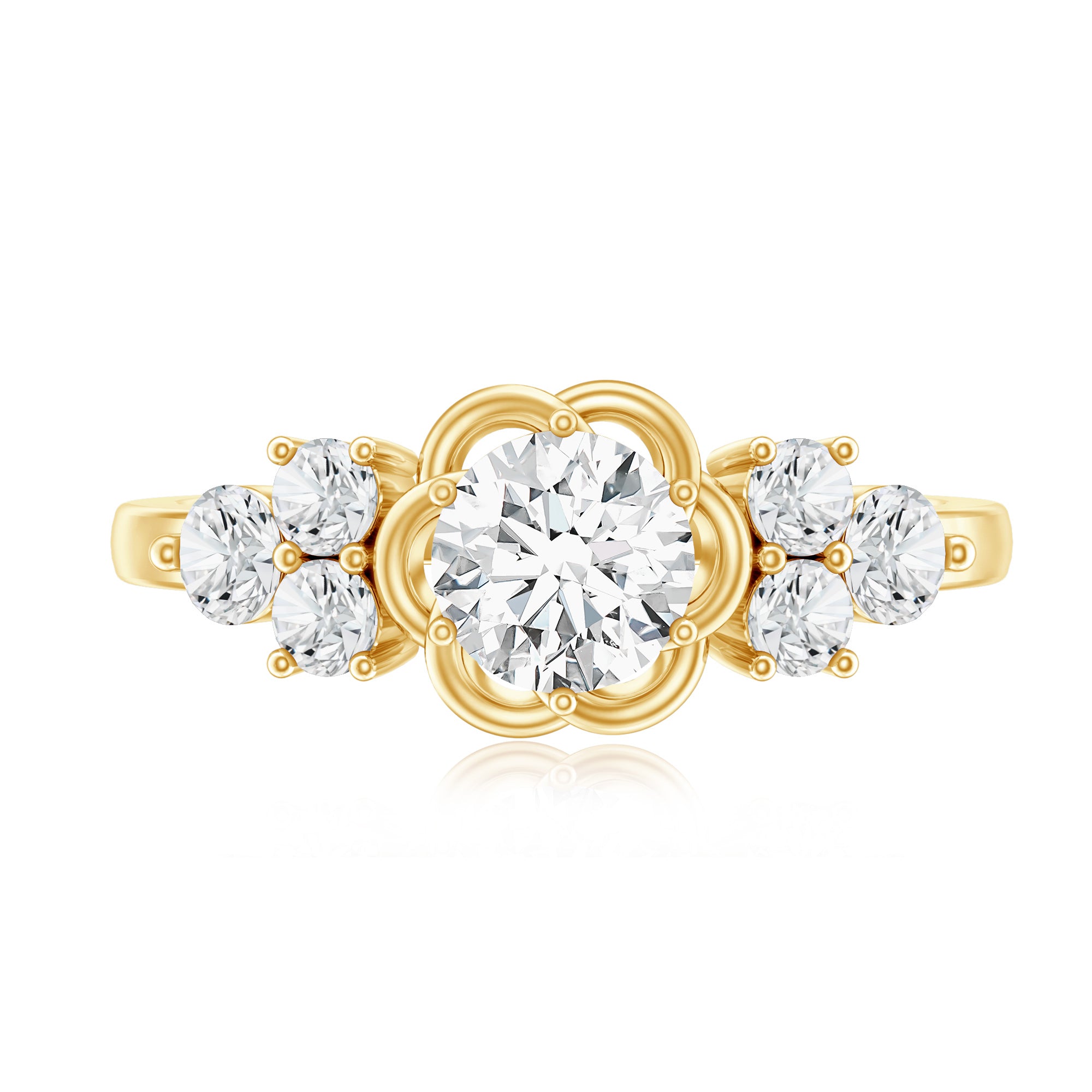 Certified Round Moissanite Flower Engagement Ring D-VS1 - Rosec Jewels