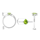1.25 CT Pear Peridot Solitaire Bypass Ring with Diamond Peridot - ( AAA ) - Quality - Rosec Jewels